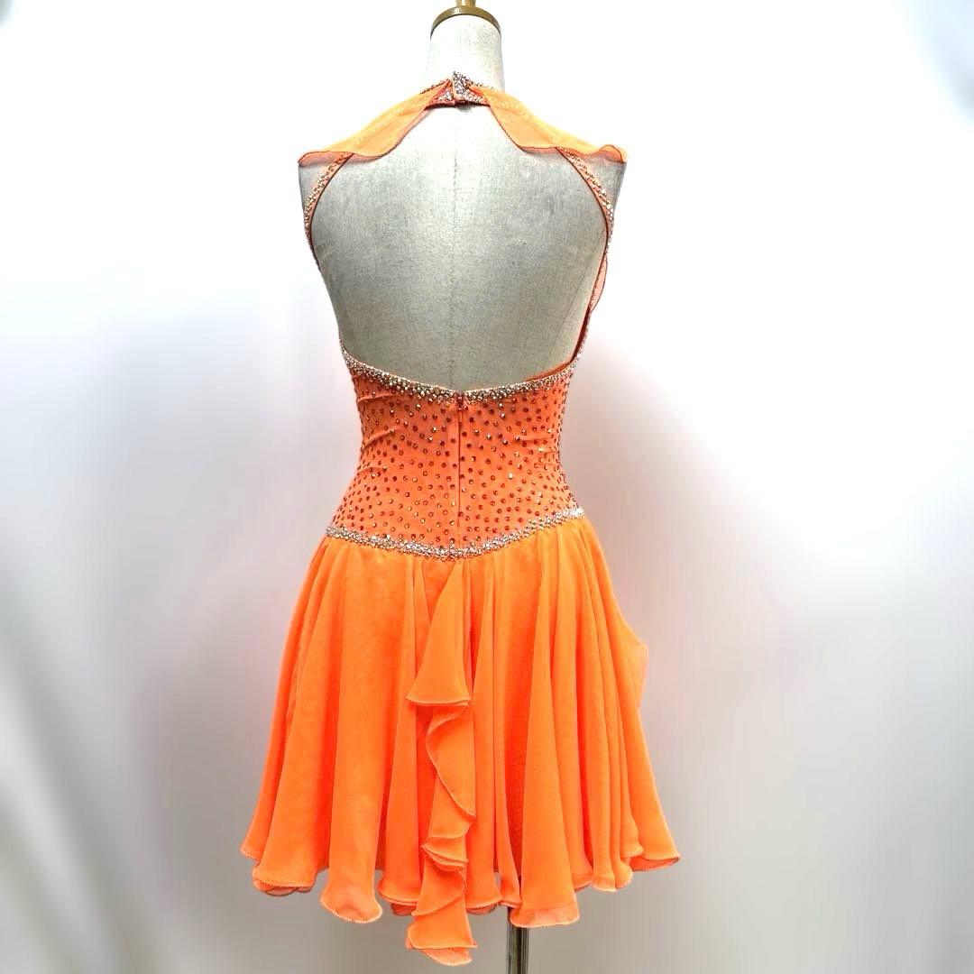 Y5931★S ネオンオレンジ スワロミックス ラテンドレス 社交ダンス