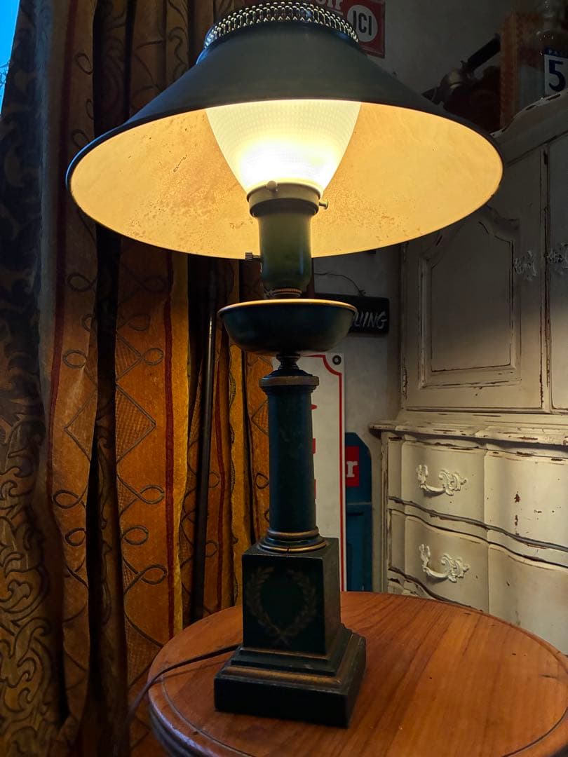 アンティーク　素敵な　グリーン　デスク　テーブル　サイド　ランプ　アメリカ　レア