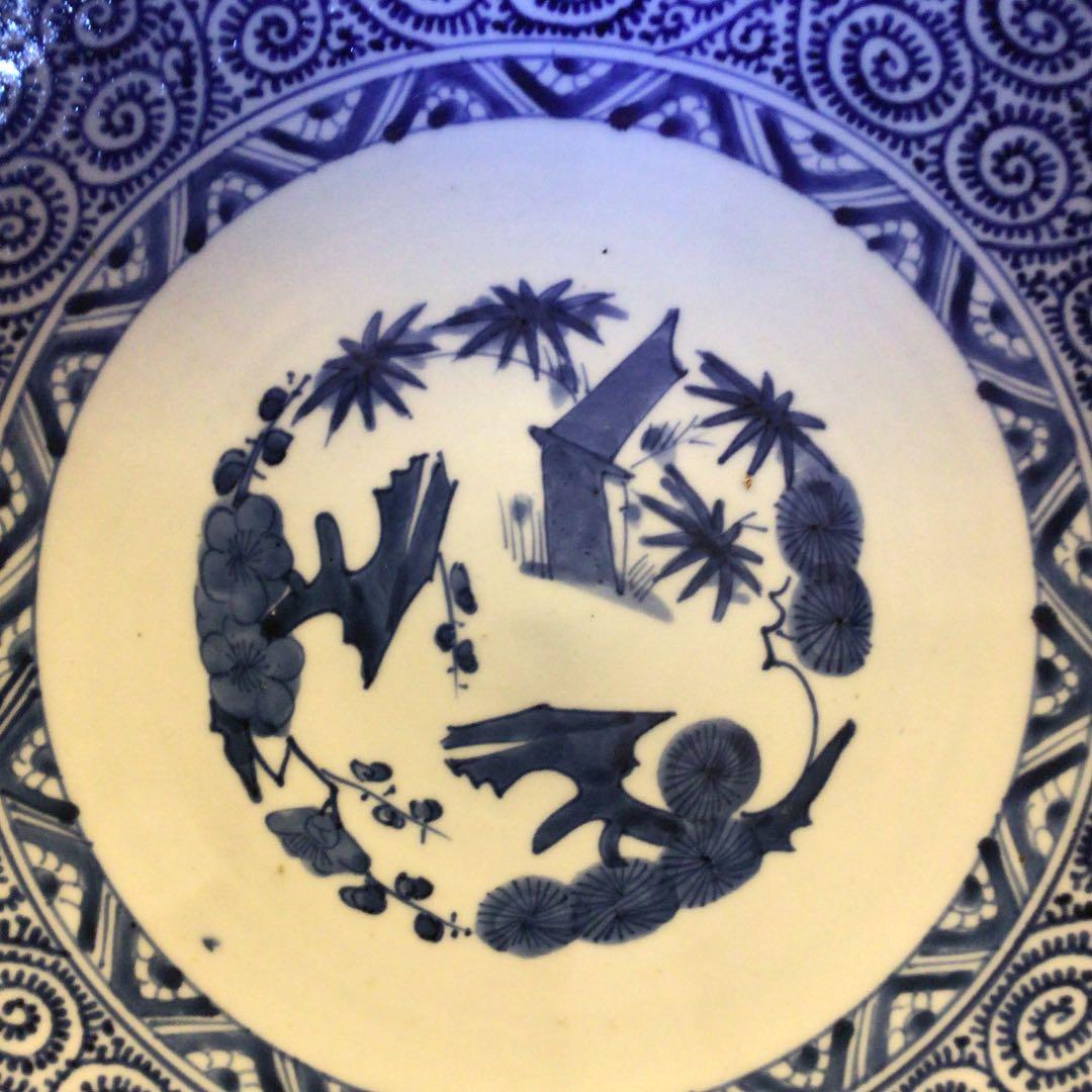 A136 古伊万里　蛸唐草紋様　大皿　1尺3寸　1枚　（皿立て付き）