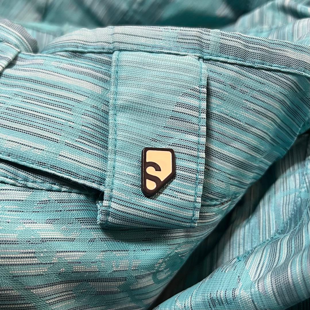 SALOMON 総柄 ターコイズ 刺繍ロゴ スキーウェア パンツ
