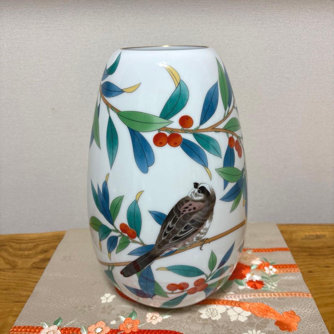 香蘭社 「燦彩南天」　鳥　花瓶　美品
