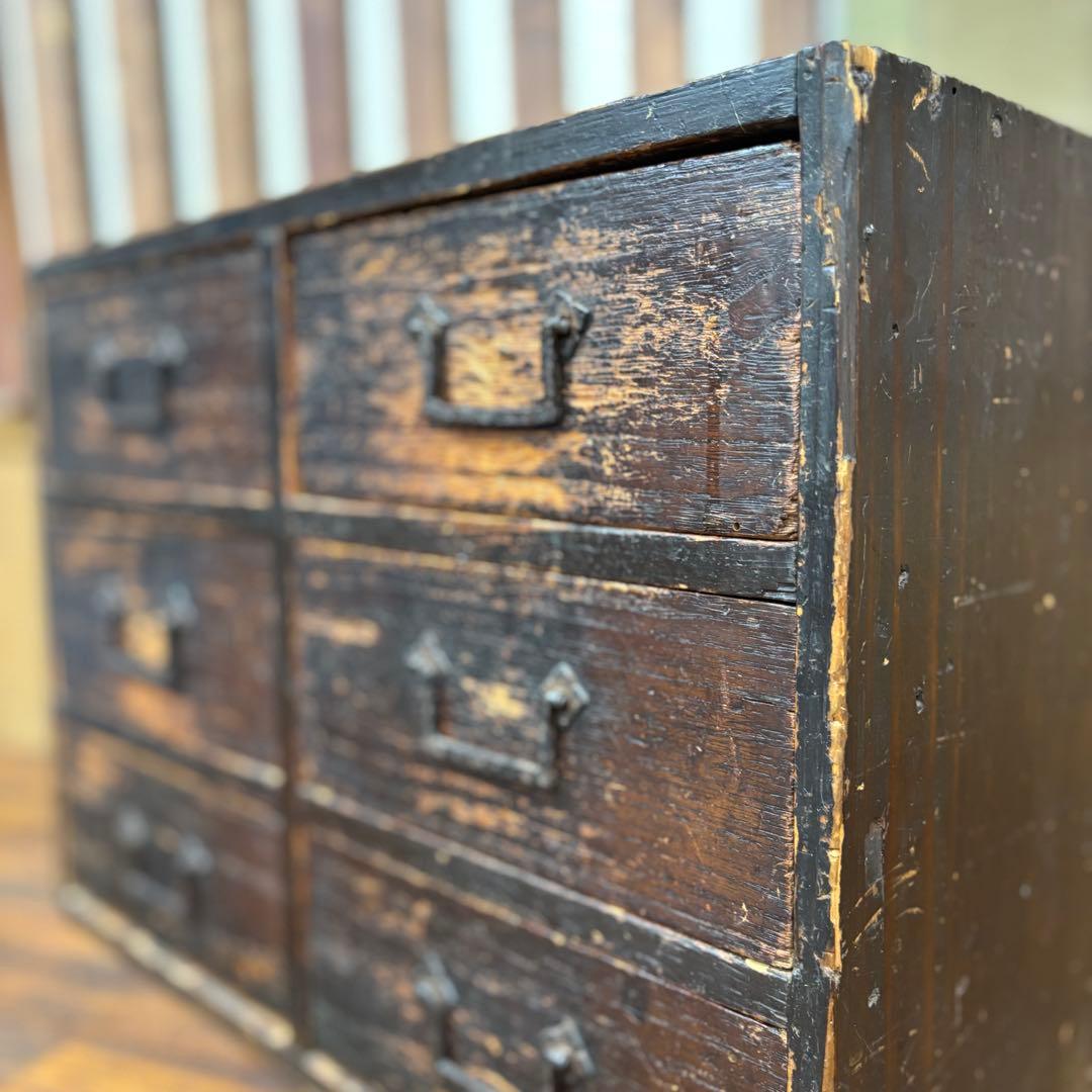 大正昭和レトロ 木製小引き出し 6杯 ヴィンテージインテリア 収納チェスト