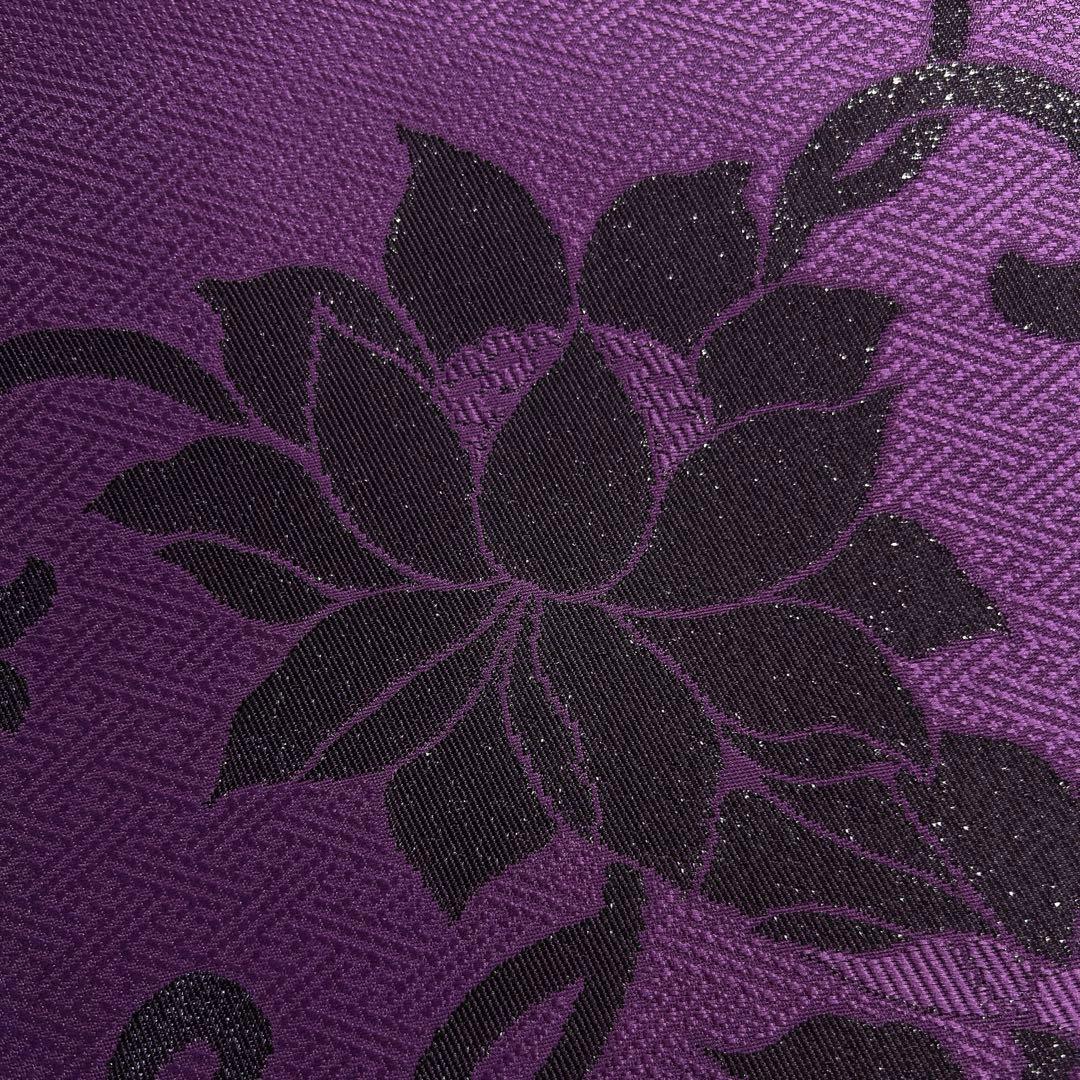 未着用　名古屋帯　唐花　唐草　紗綾形地紋　パープル　着物　094b d