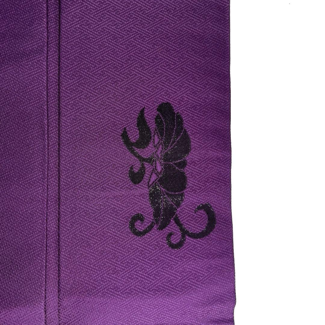 未着用　名古屋帯　唐花　唐草　紗綾形地紋　パープル　着物　094b d