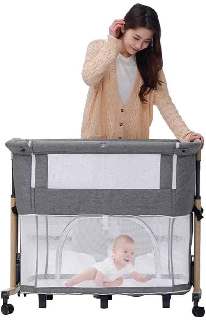 HZDMJ ベビーベッド　添い寝　折りたたみ　ベビーサークル　ゆりかご　説明書付
