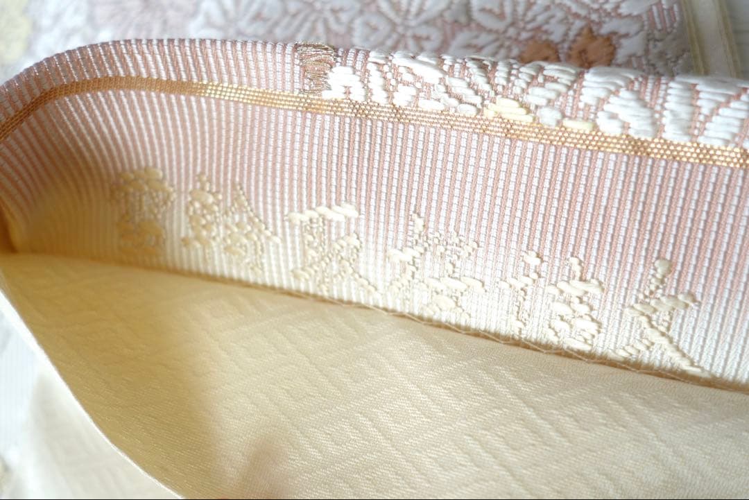 正絹　六通袋帯　雪輪に桜　唐織　入学式、卒業式など