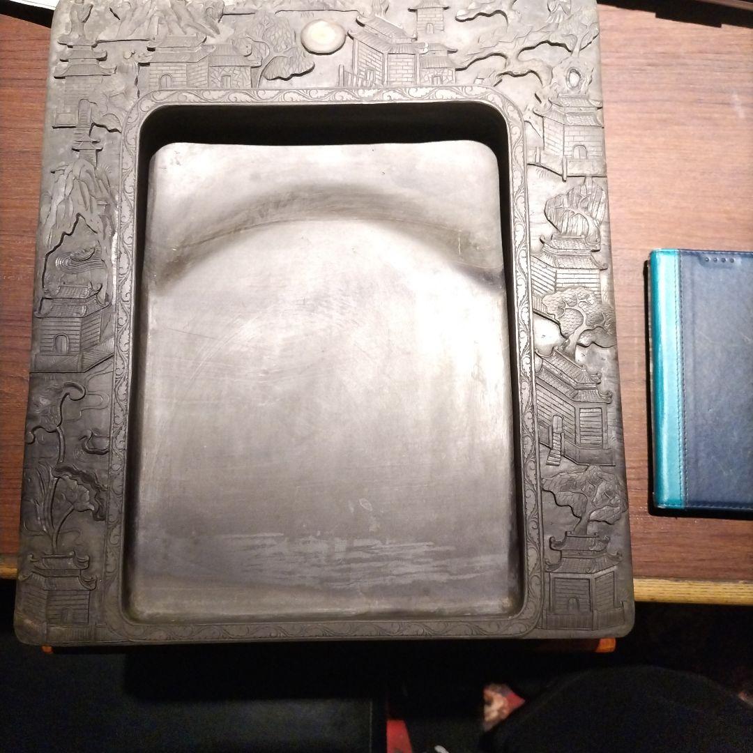 彫刻付き石製硯箱 約30cm x 20cm 重さ14kg