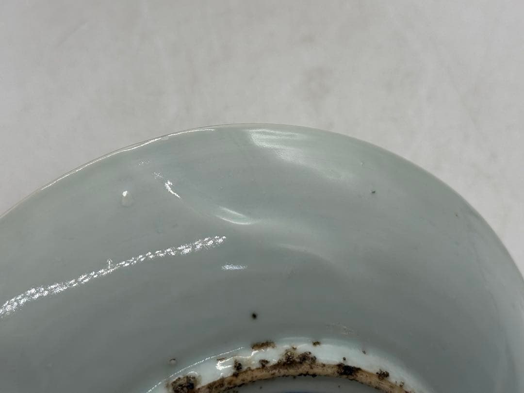 中国　明時代　南京赤絵草花捻文皿　青華五彩　共箱　アンティーク　送料込み1219