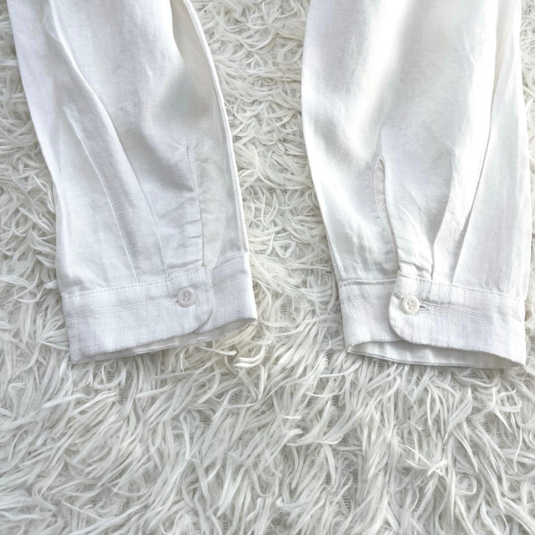 中川政七商店 手織り麻を使ったフリルシャツ ホワイト 丸襟 リネン 麻