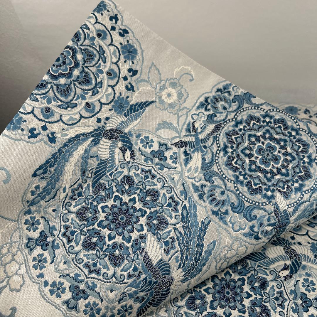 【藍染 鏡裹鳥華文】花柄 六通柄袋帯0105