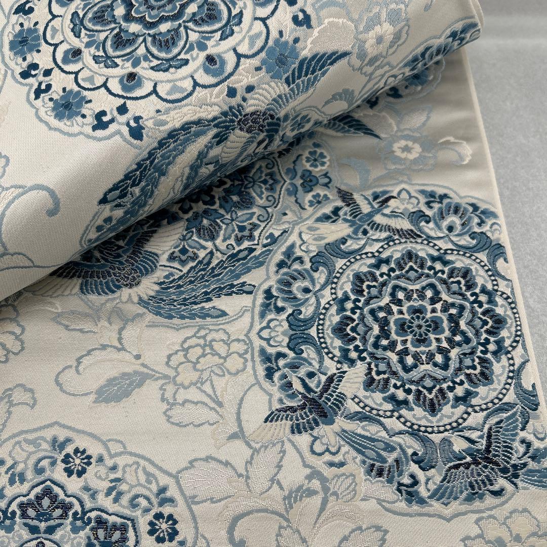 【藍染 鏡裹鳥華文】花柄 六通柄袋帯0105