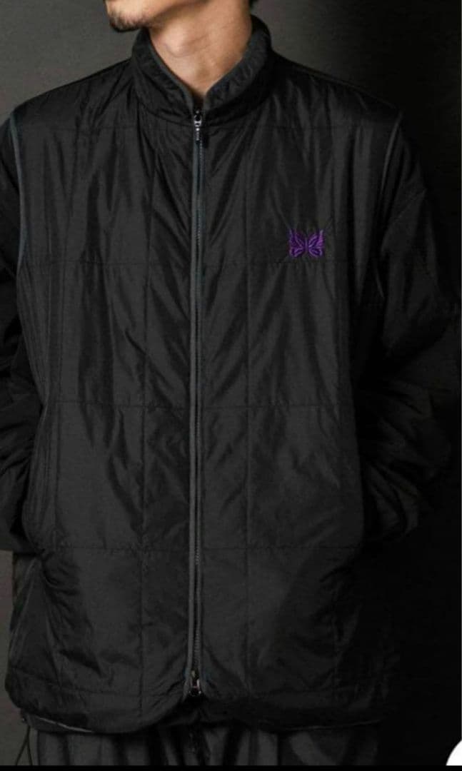 ニードルズ 蝶刺繍 ブラックナイロンジャケット ベスト Mサイズ