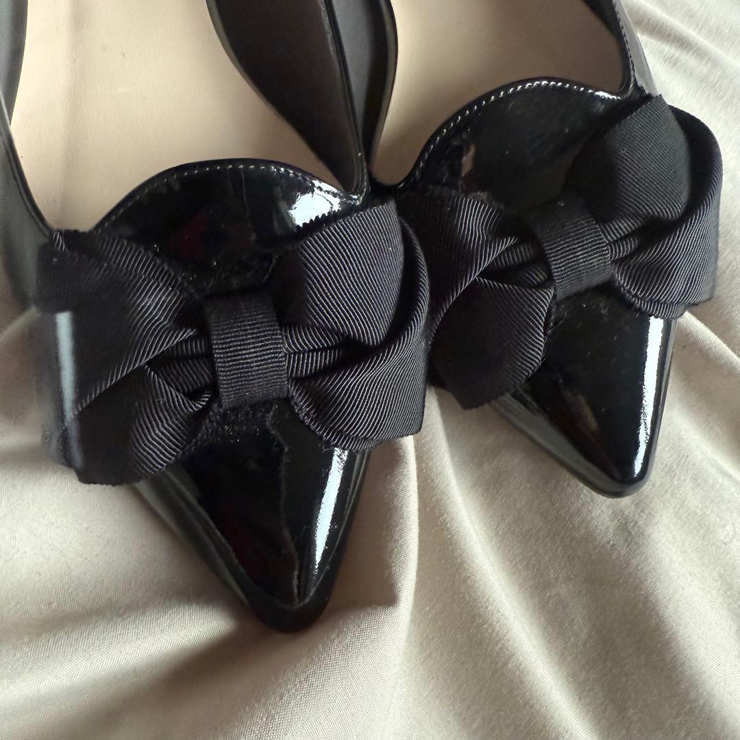 極美品☆ダイアナ オペラシューズ ポインテッドトゥ リボン エナメル フラット