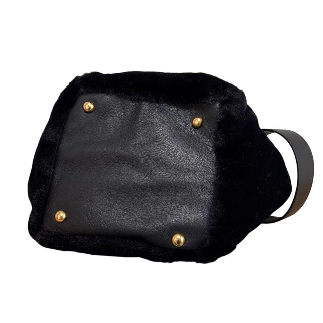 未使用　bonfanti　ファー × レザー　2WAY　ハンドバッグ　ブラック