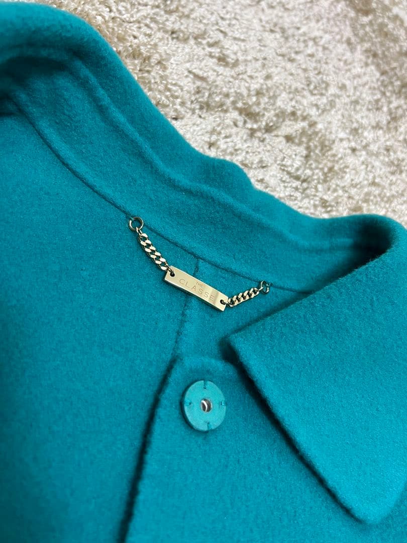 【超美品】DoCLASSE カシミヤ混ウールリバーコート 9号　ターコイズ