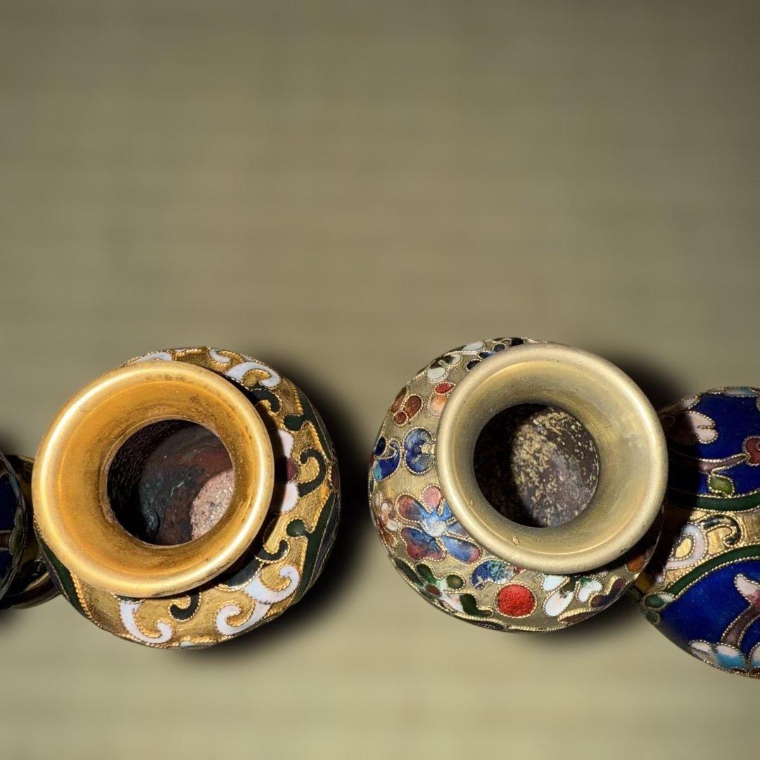 骨董品 エナメル装飾の金属花瓶セット 5点