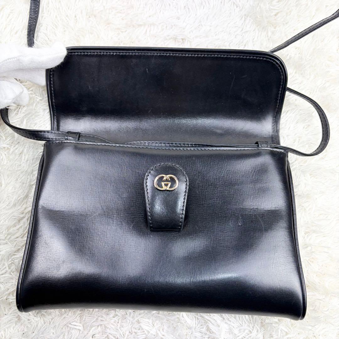 【美品】オールドグッチ オールレザー インターロッキング ショルダーバッグ