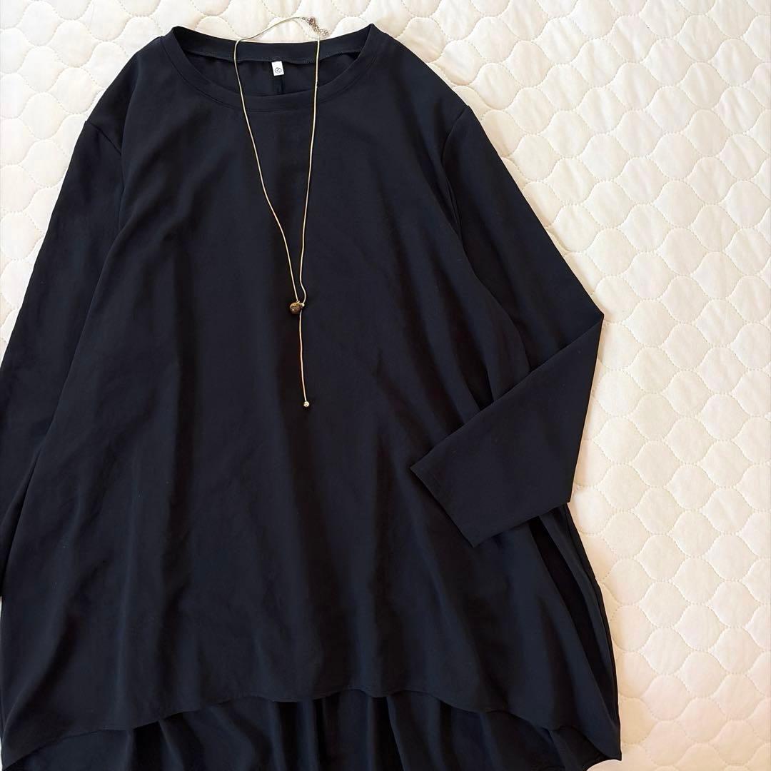 【美品】BEARDSLEY 後ろドレープTブラウス　ブラック　FREEサイズ