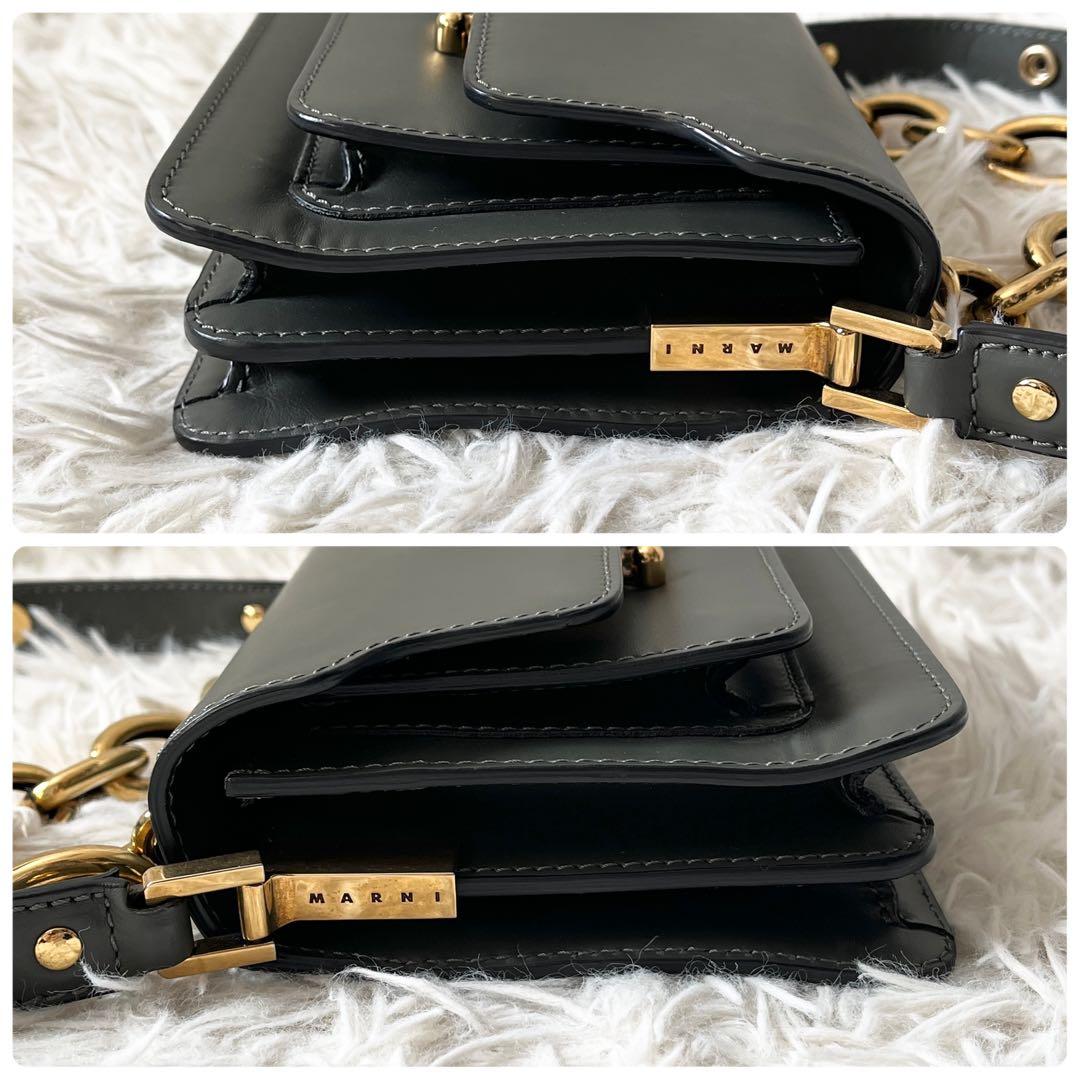 マルニ　トランク ミニ　チェーン　2way　ショルダーバッグ　レザー　グレー