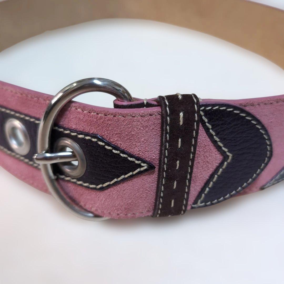 希少美品 PRADAラウンドシェイプ スエード/レザー レディースデザインベルト