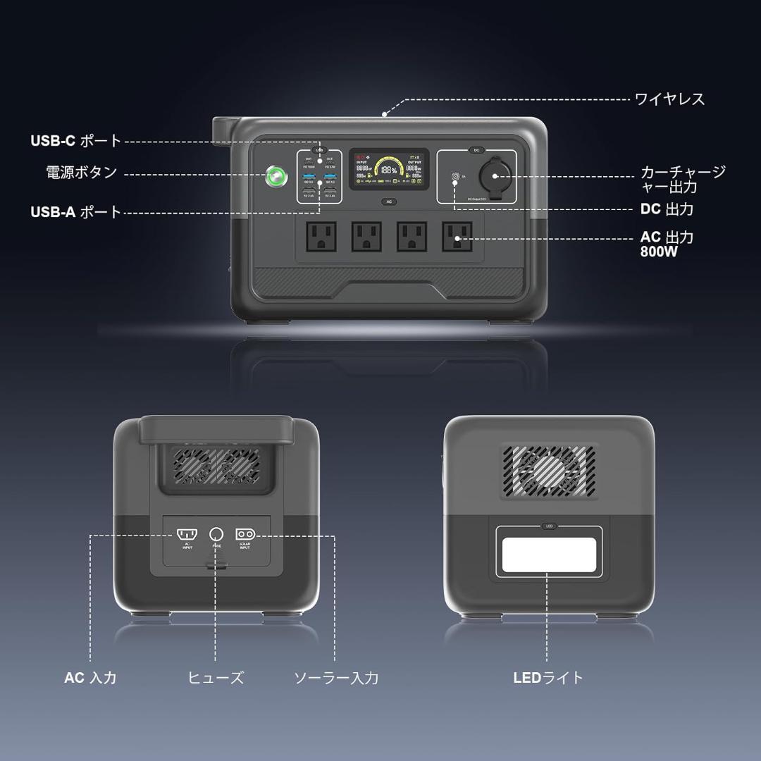 OMNIBATTポータブル電源 SD800、大容量768Wh LiFePO4