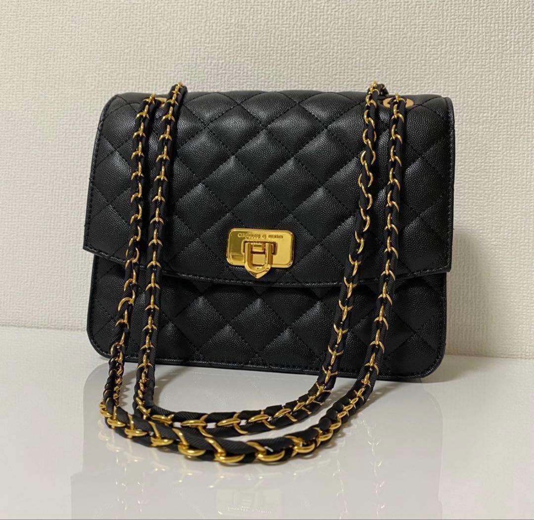 Charles &Keith キルトチェーンストラップバッグ/ブラック
