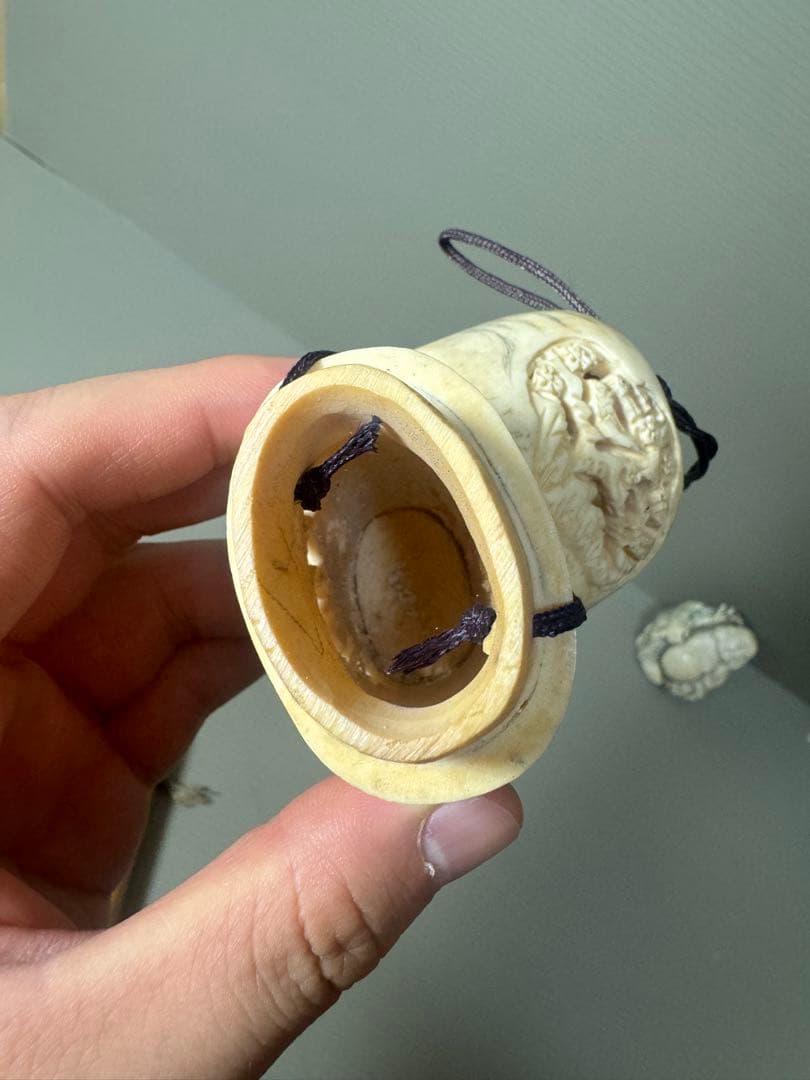 2122 骨董　根付布袋様七福神　根付彫刻煙草入れ　時代物