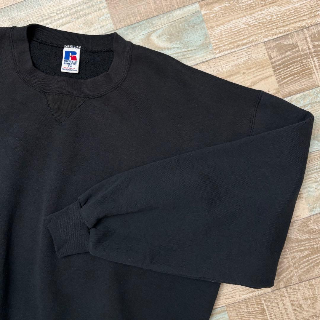 USA製 ラッセル スウェット ブラック 無地 ブランク XXL 前V