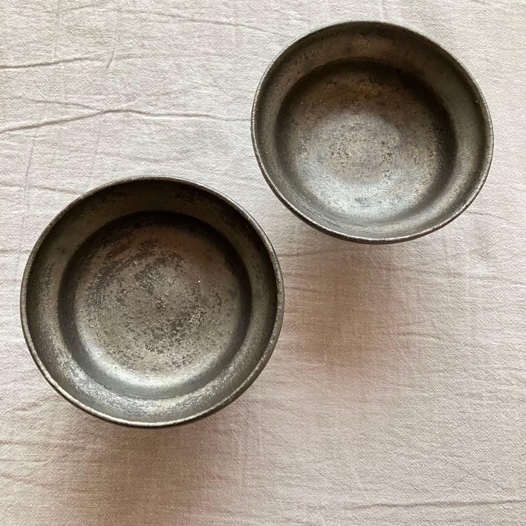 【新品未使用】安福由美子　黒錆　高台　小鉢　2点セット