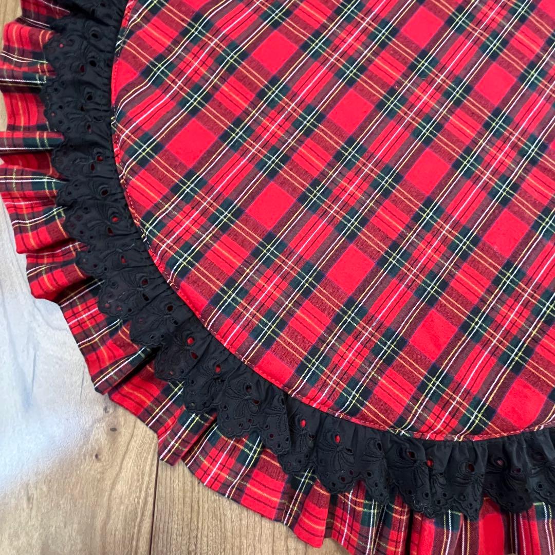 1210.カフェマットM56 赤タータンチェック　リバーシブルハンドメイド　犬服
