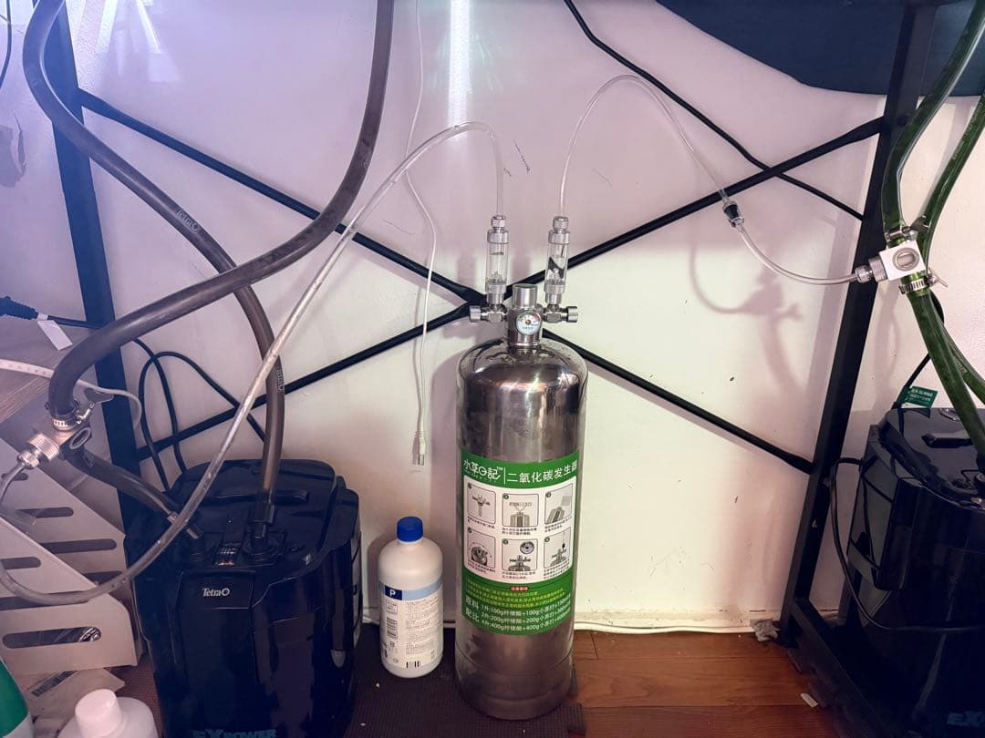 水草水槽用 4L 自作CO₂ボンベ 2口手動バルブ＋T字型CO₂ミキサー セット