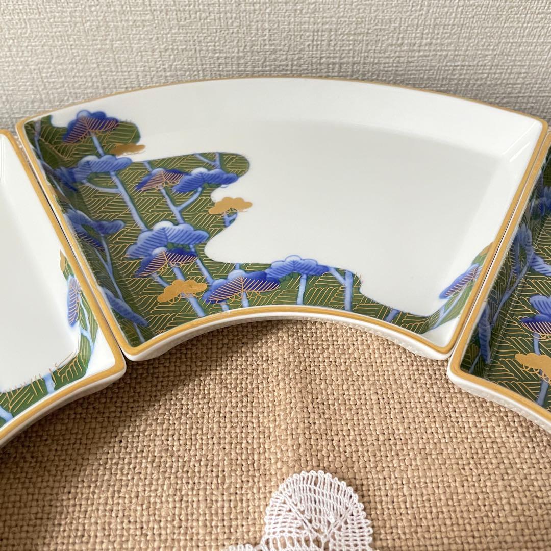 【皇室御用達】深川製磁 扇形皿 5客セット 松文様 金彩 有田焼 銘々皿 美品