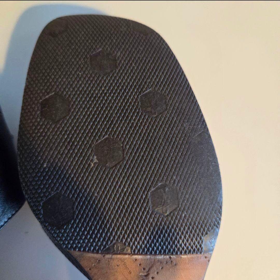 シャネル　 ブラック　レザーサンダル 中ヒール　リボン付き　22.5㎝