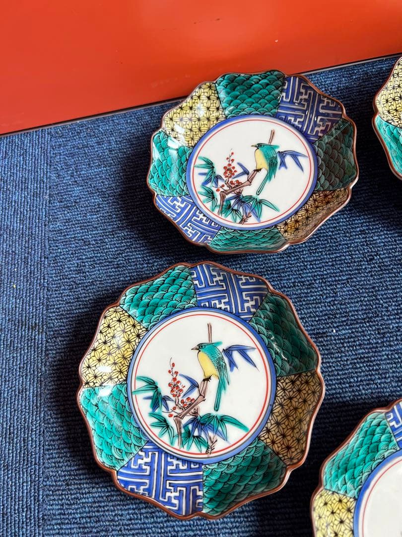 1375 九谷焼　花鳥　皿　5客　未使用