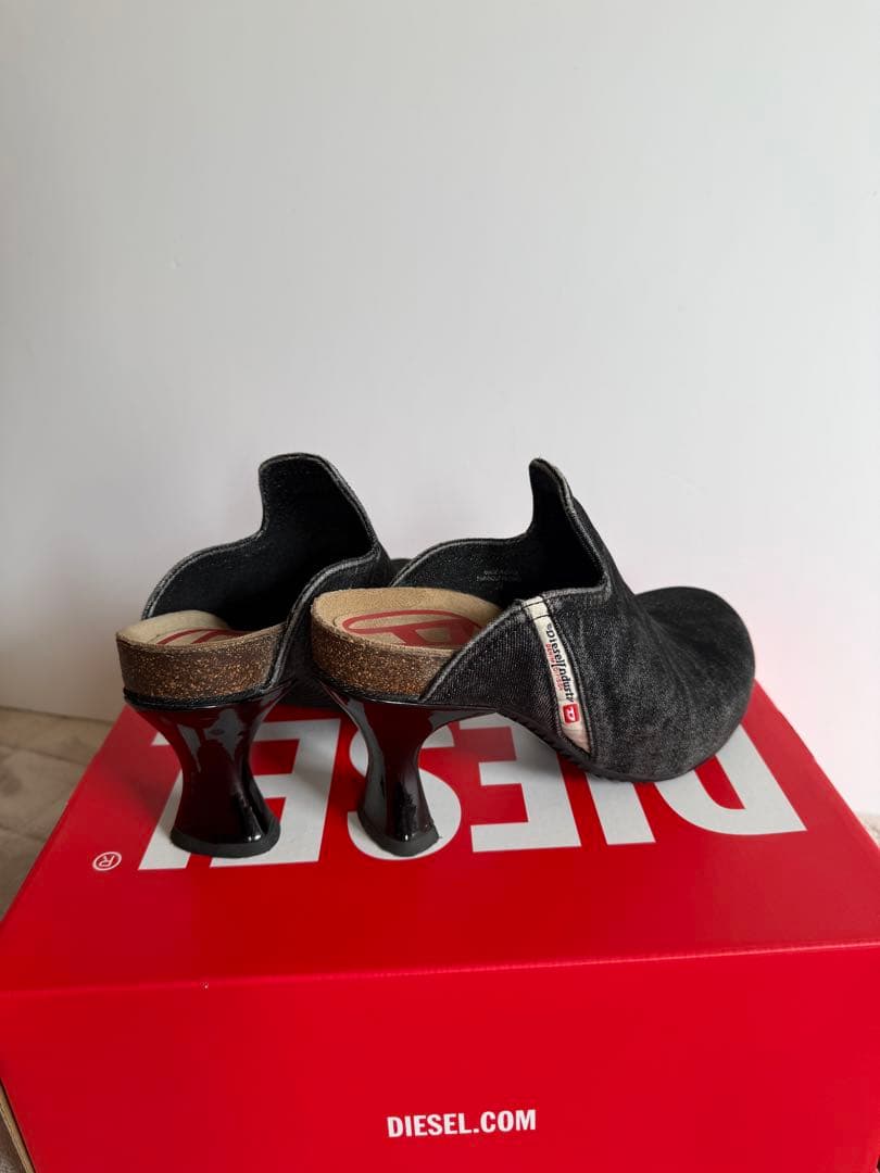 5000円オフ！美品！Diesel ロゴブラックデニム　サンダル 23cm