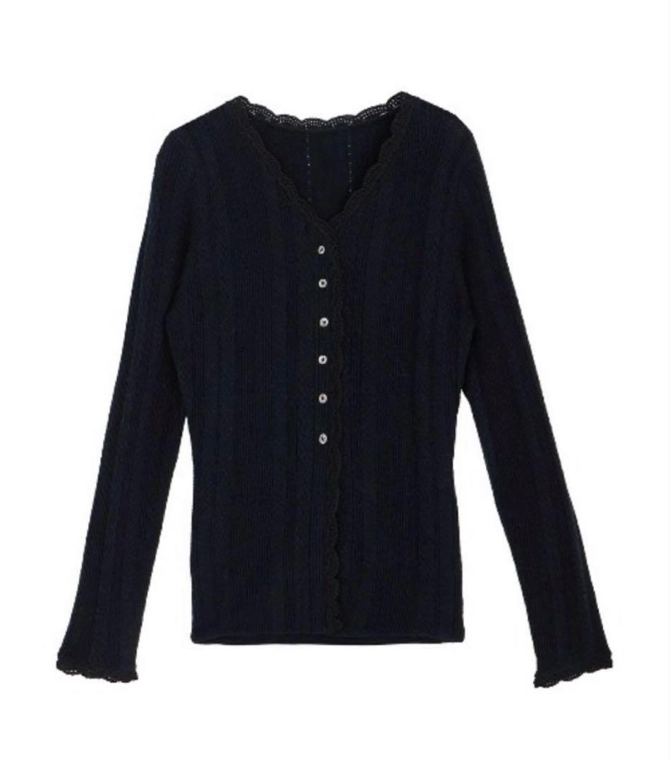 AMERI UND PIN TUCK LACE LIKE KNIT TOP新品F