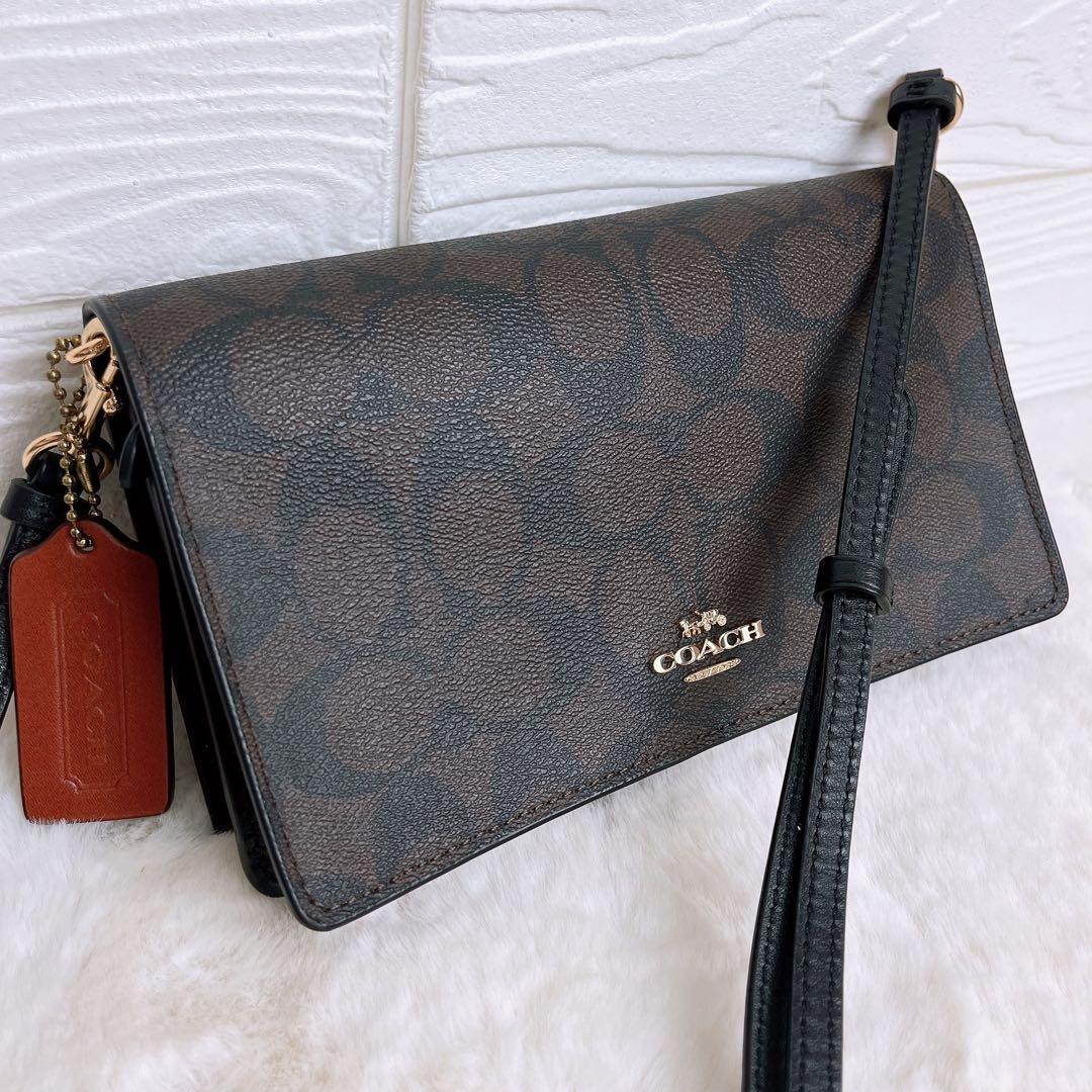 極美品☆COACHコーチ 2way お財布ショルダーバッグ ブラウン レザー