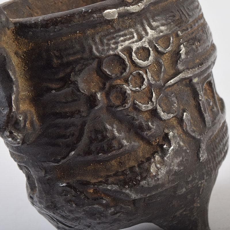 中国　古銅宣徳銅　山水文刻　三足香炉　V　R9217