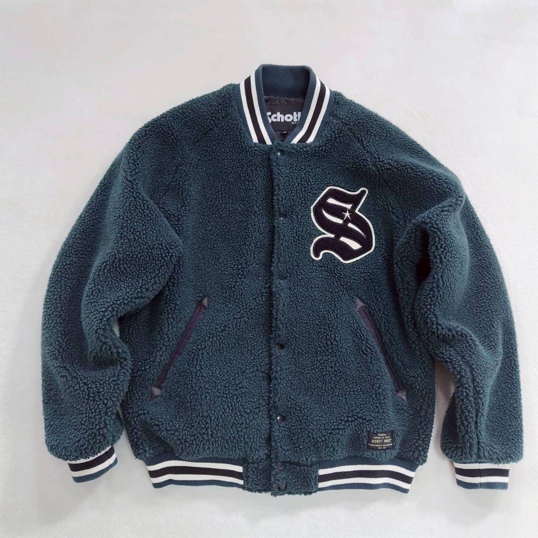 美品 schott ショット スタジャン ジャケット ボア グリーン系カラー