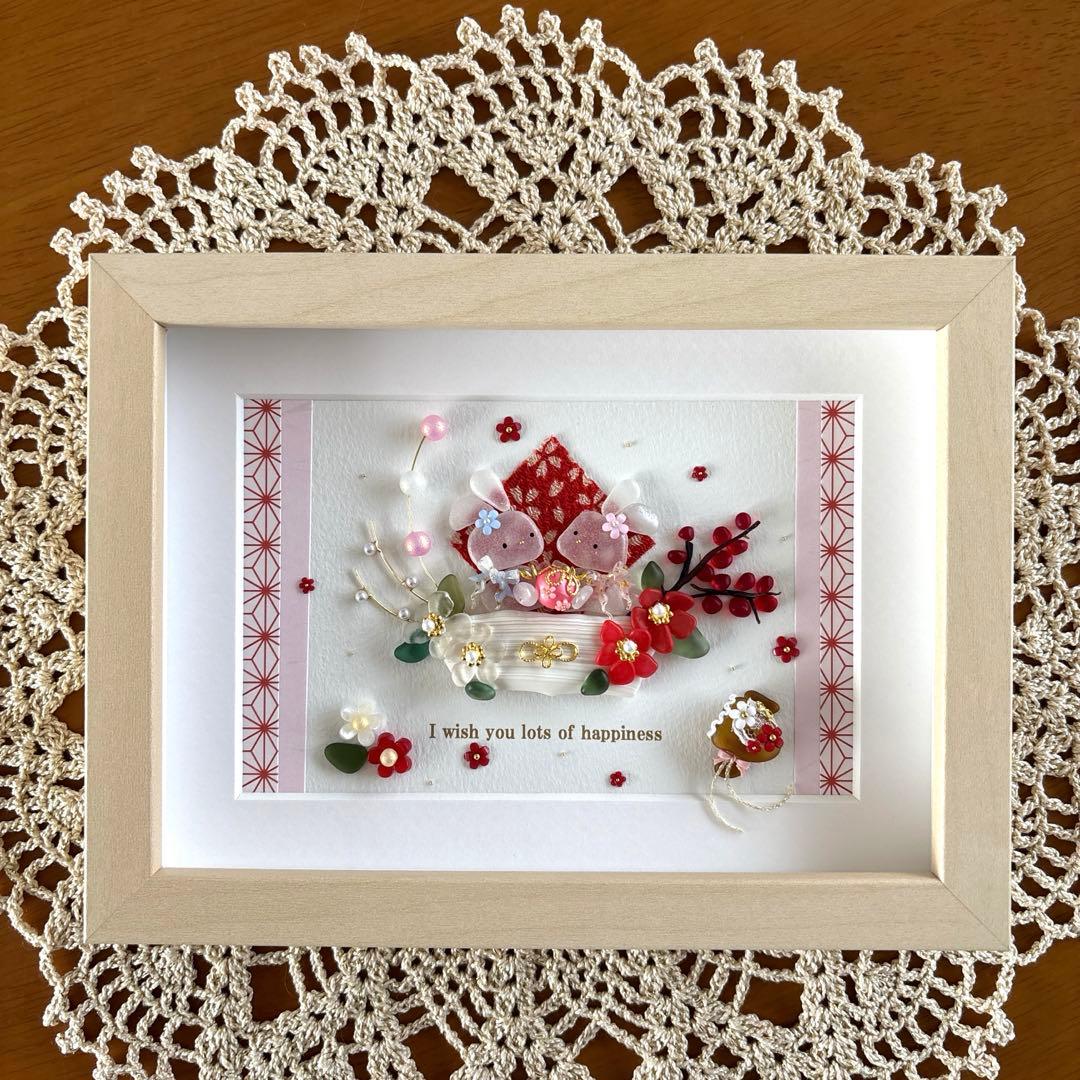 シーグラスアート❁仲良しうさちゃんのお正月アレンジメント❁