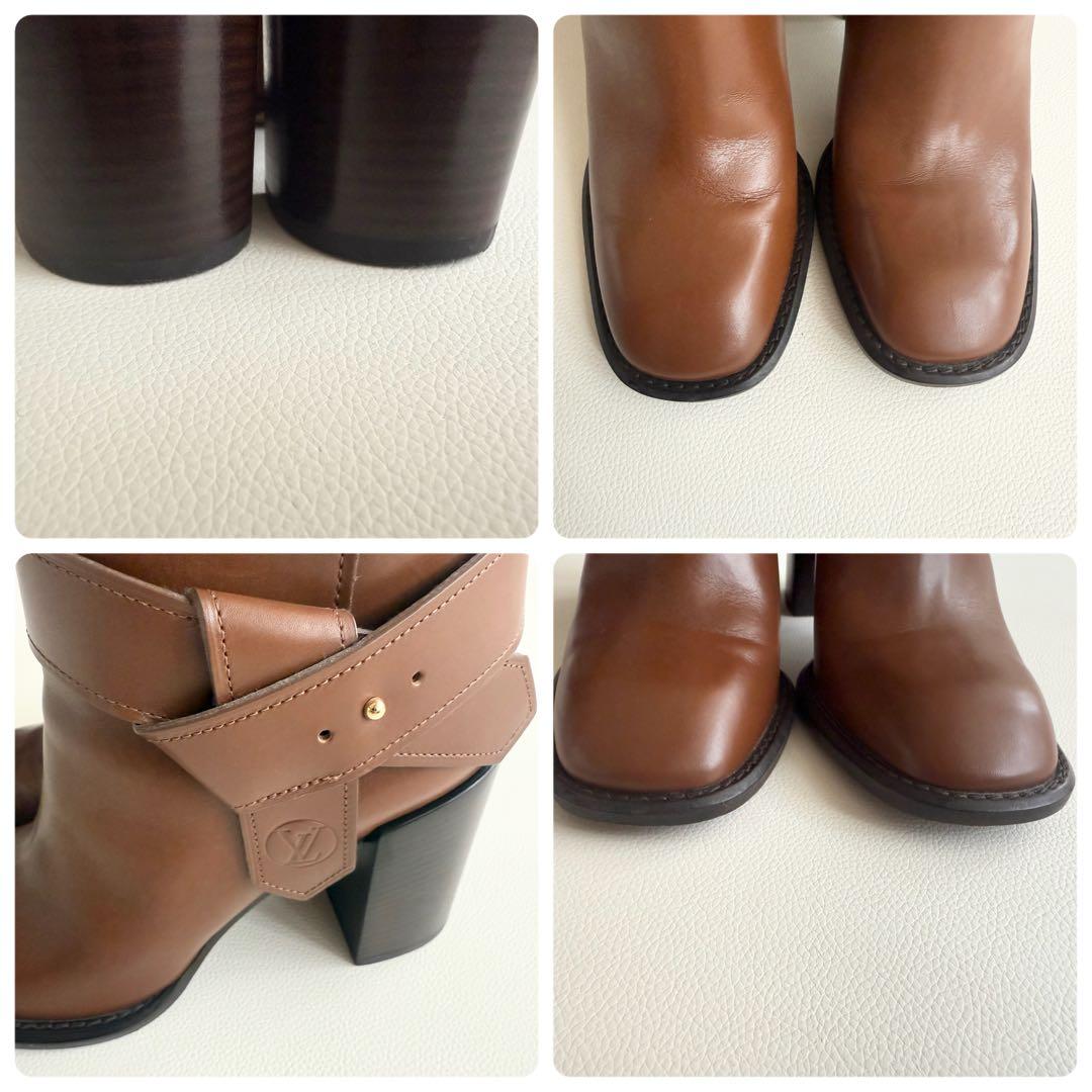 【ルイヴィトン】LVサークルアンクルブーツ ロゴ入り レザー ブーティ 36.5