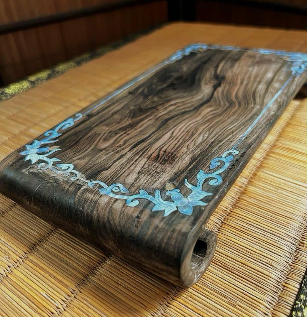 古唐木 美杢 螺鈿 象嵌 巻き花台 香台 盆栽台