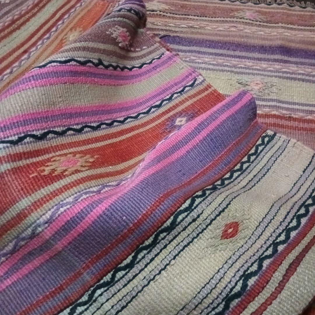 特大7.6kg 140×280色のパステルピンクのオールドキリム　カイセリ