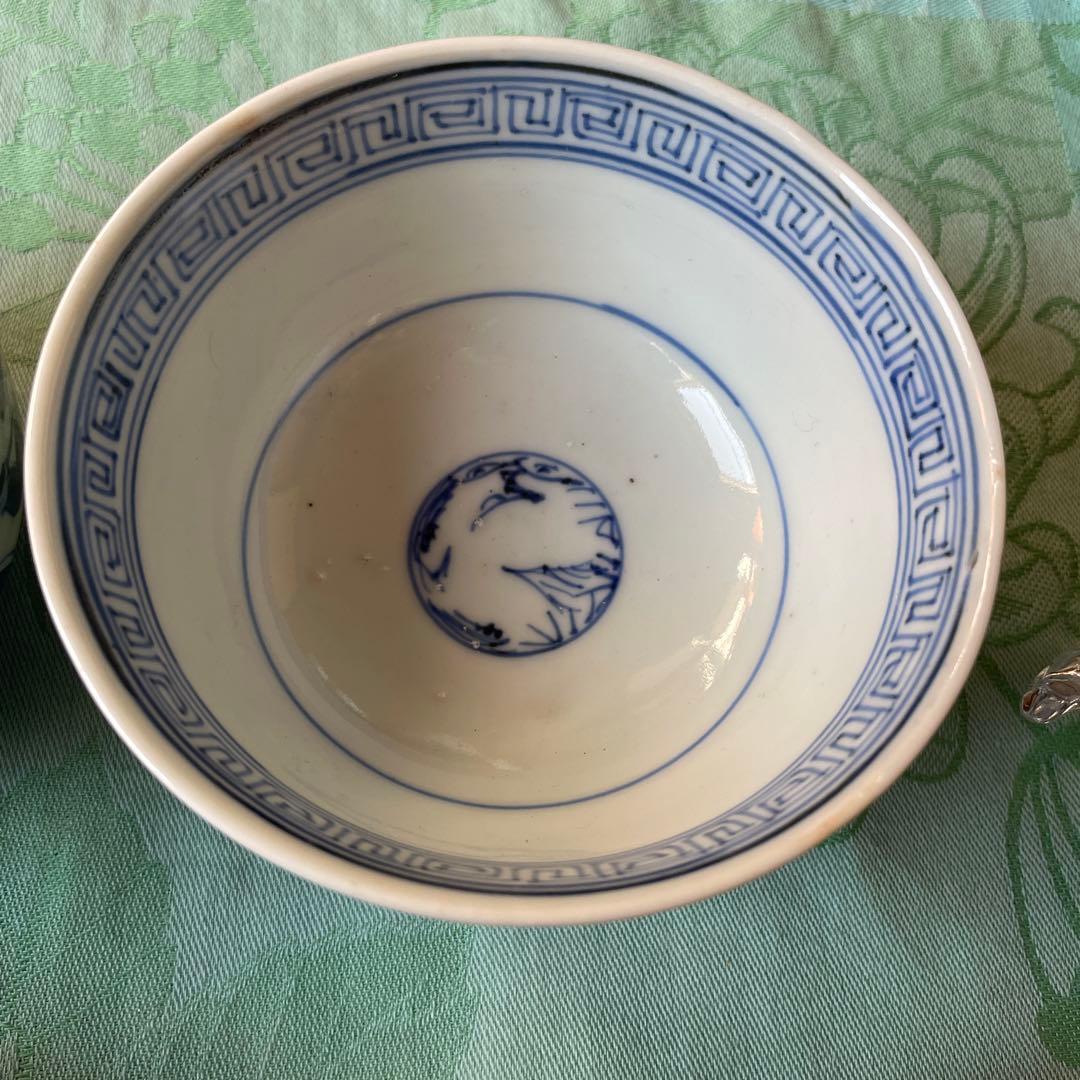 幕末明治　異人　外来船　蓋付きご飯茶碗　5客