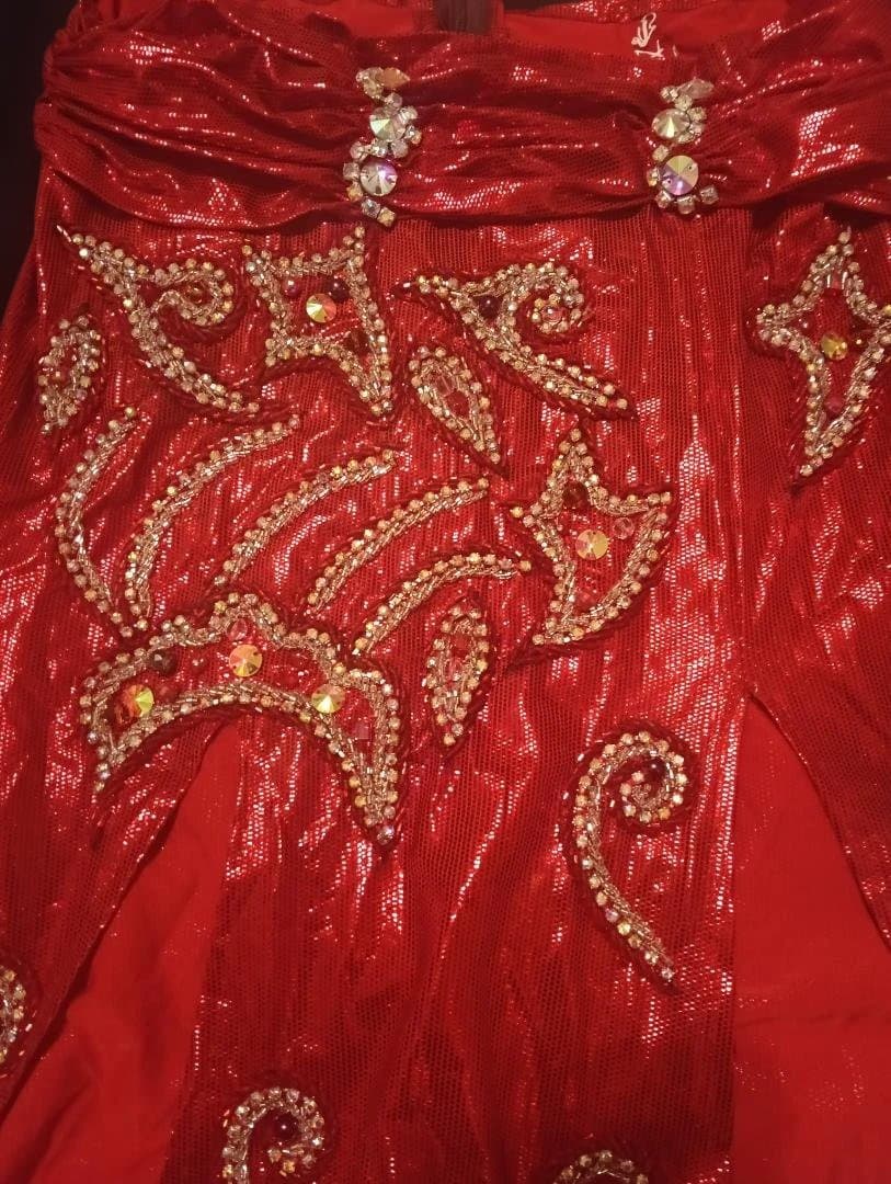 【新品Sale】エジプト製デザイナーズベリーダンス衣装セットメタリック赤