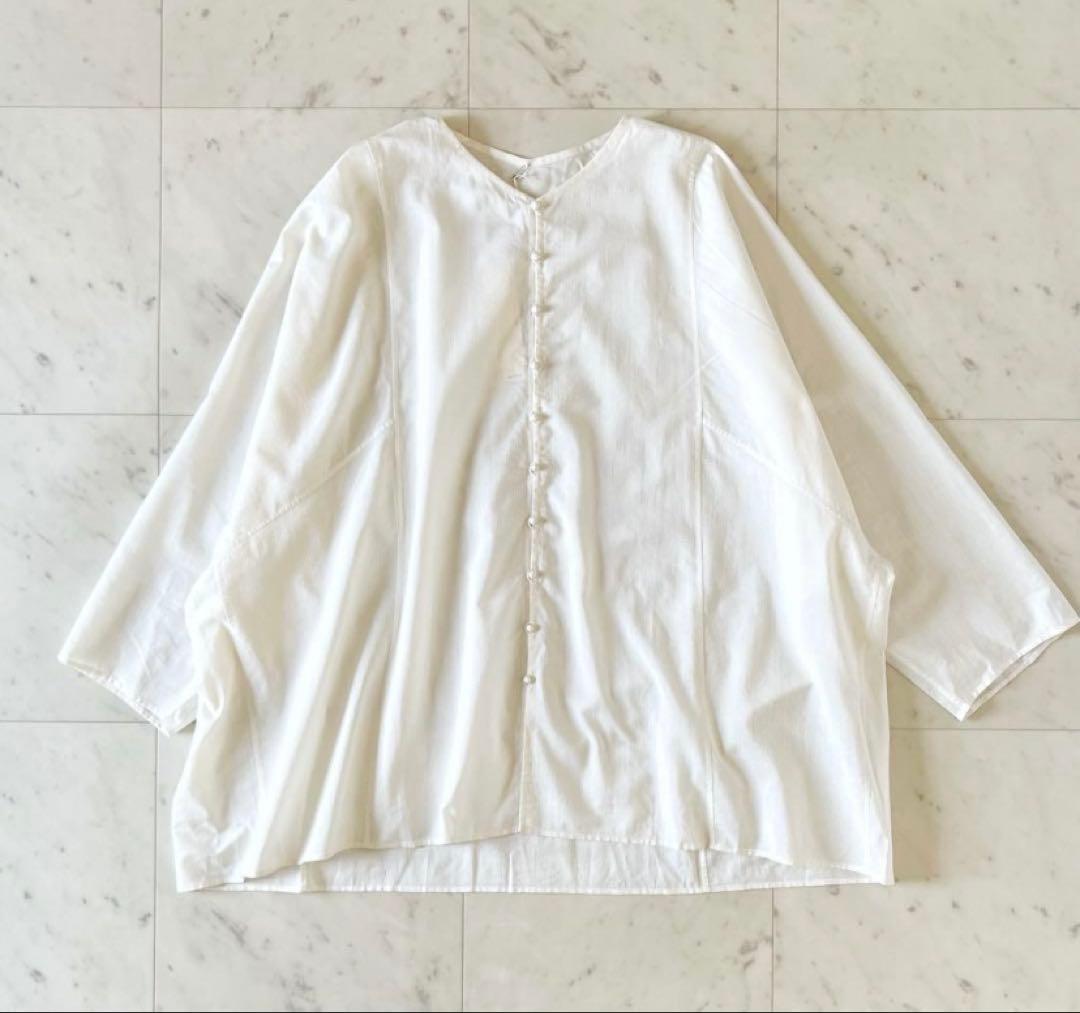 タグ付未使用＊ヨーガンレール コットンシルクブラウスM アイボリー 長袖 日本製