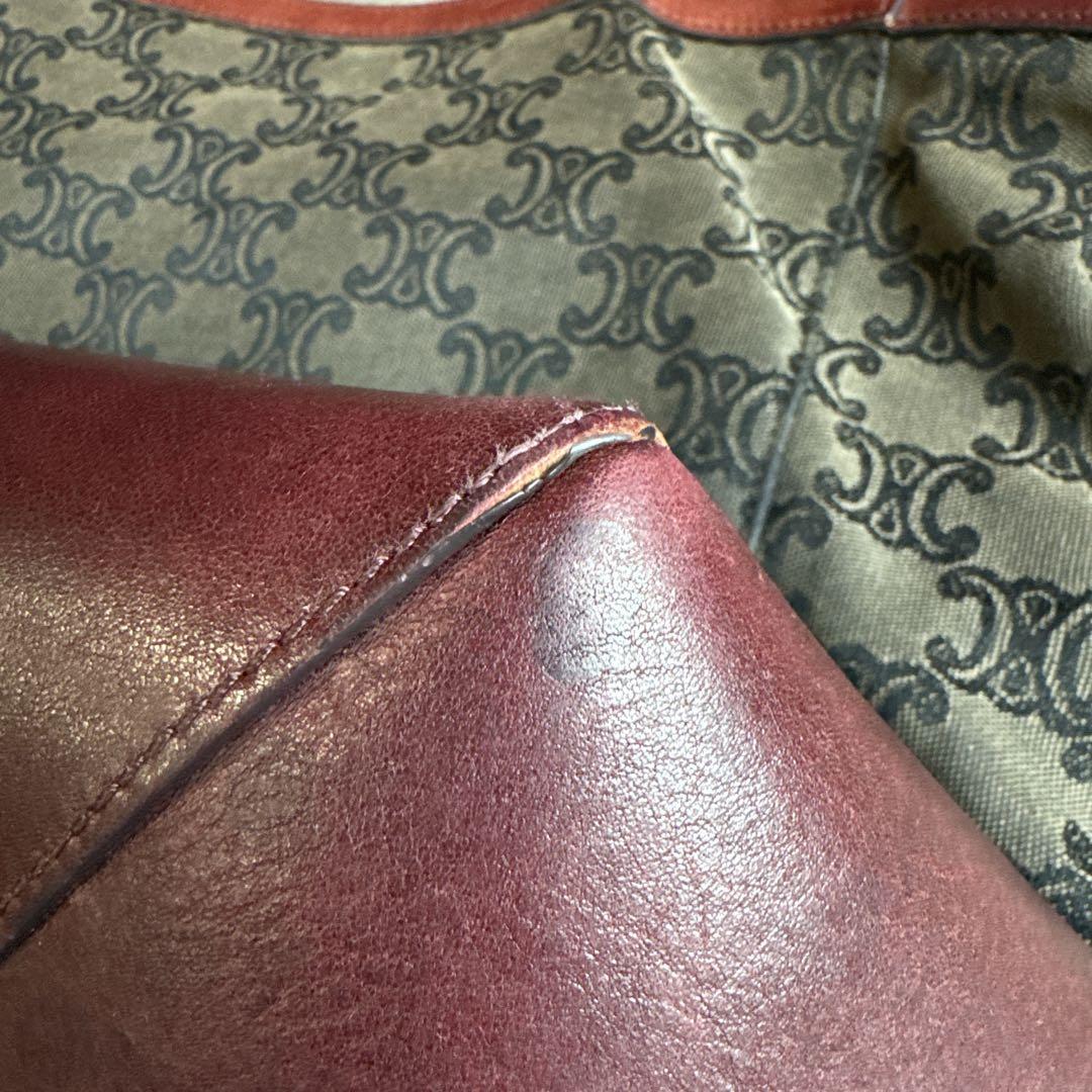 CELINE セリーヌ マカダム柄 トートバッグ キャンバス×レザー ボルドー系