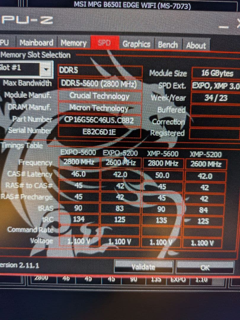 Crucial　 DDR5-5600　32gbメモリ(16gb×2)動作確認済