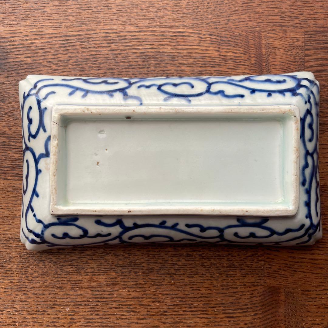 古伊万里染付　微塵唐草　松竹梅　五客揃　長皿5客　骨董アンティーク　隅入角皿