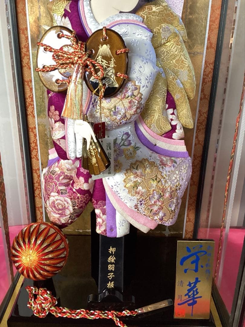 羽子板飾り　栄華　清月　美術工芸手作り羽子板　20号 正絹　浅妻　押絵羽子板